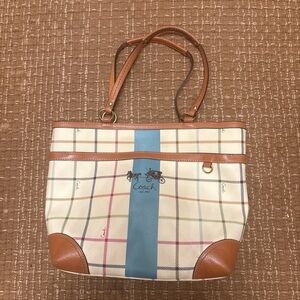 Coach Plaid Tote Bag - Cream and Tan